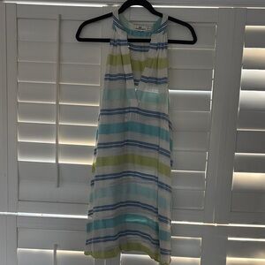 Vineyard Vines Striped Halter Midi Dress in White, Blue & Green